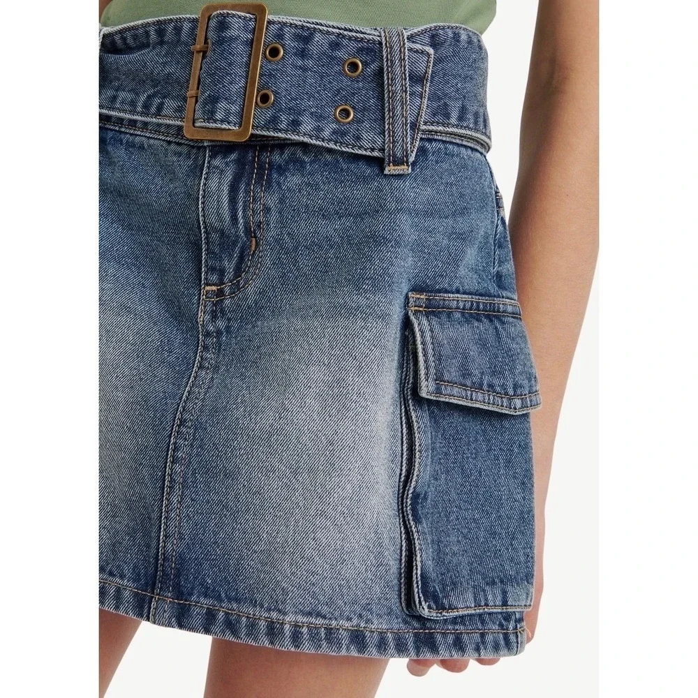 Justice Girls‎ Denim Cargo Skort with Belt Blue Wash Utility Skirt Size 16 NWT
